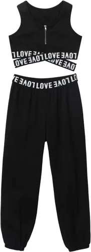 Vista 3 de dPois Conjunto de brasier deportivo de hip hop para niñas y niñas, con pantalones atléticos, pantalones de calle