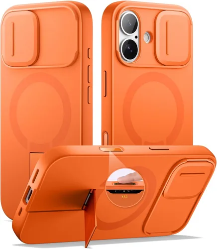 Vista 60 de SURITCH Funda para iPhone 12/12 Pro con cubierta magnética para cámara deslizante y soporte ajustable, compatible con MagSafe, funda protectora Negro