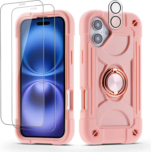 Vista 32 de Funda para iPhone Se3/iPhone Se2, iPhone 6/6S, iPhone 7/iPhone 8 de 4.7 pulgadas con soporte de anillo, con 2 protectores de pantalla resistentes