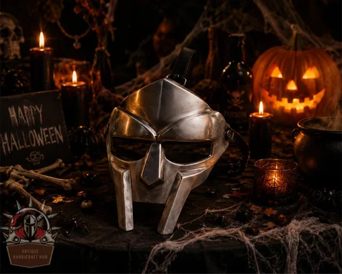 Vista 2 de Super Gladiator - Casco forjado a mano Sca-LARP romano griego Mf Doom plateado, tamaño estándar para adultos
