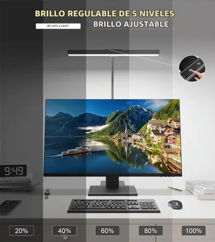 Vista 7 de Lámpara LED de escritorio para oficina en casa con base, luz de escritorio Negro
