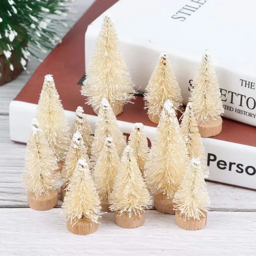 Vista 6 de 14 mini árboles de sisal con base de madera, árboles de pino de Navidad artificiales, adornos para nieve de invierno, escenas en miniatura