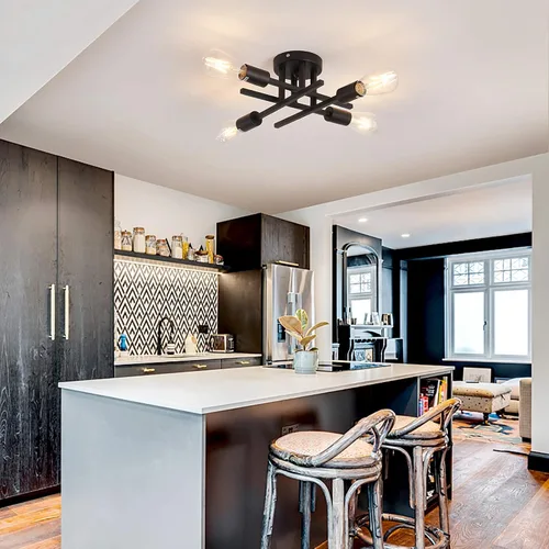 Vista 5 de ZGLAOJT Lámpara de techo semiempotrada de 4 luces, color negro mate con base E26, candelabro moderno para casa de campo, cocina, comedor