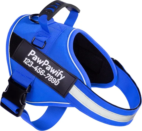 Vista 11 de Arnés personalizado sin tirones para perro con 2 parches personalizados para nombre y teléfono, chaleco reflectante transpirable para mascotas