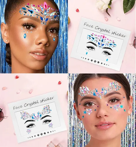 Vista 2 de iMethod - Joyas faciales y purpurina corporal, holográfica de sirena, 12 unidades Pegar en la cara gemas, brillo cosmético de la cara, disfraces