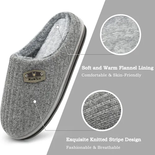 Vista 4 de KuaiLu Pantuflas ortopédicas de espuma viscoelástica para hombre, a la moda, casual, mezcla de lana, a rayas, tejidas con forro de felpa sherpa