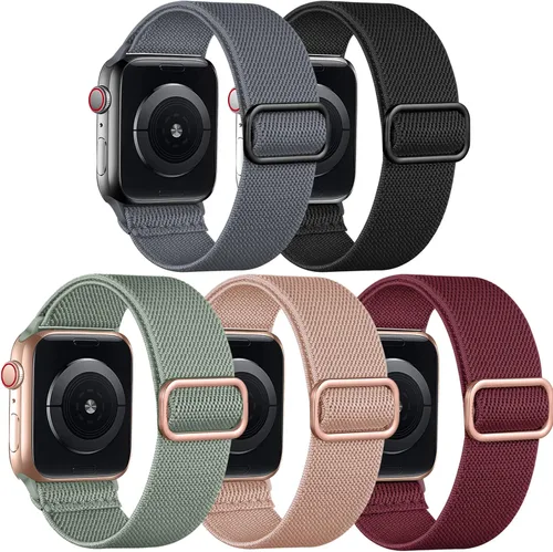Vista 15 de Adorve - Correa elástica compatible con correas de Apple Watch para hombres Negro/Rosa arena/Verde pino/Starlight/Leopardo