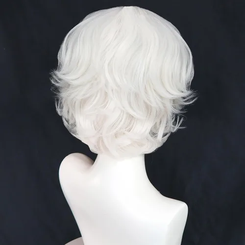 Vista 3 de Peluca rizada blanca para hombre, peluca corta y esponjosa para Blanco