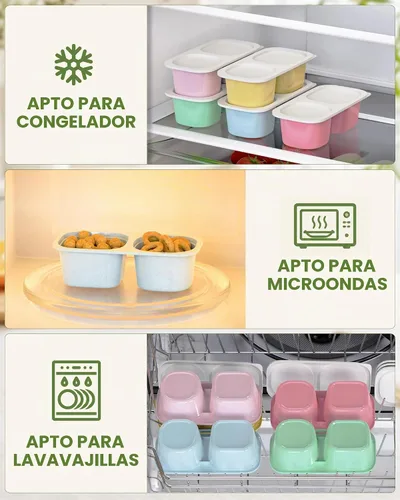 Vista 5 de Paquete de 5 recipientes reutilizables con tapas, 2 compartimentos pequeños Bento, lonchera de paja de trigo sin BPA para la escuela, viajes