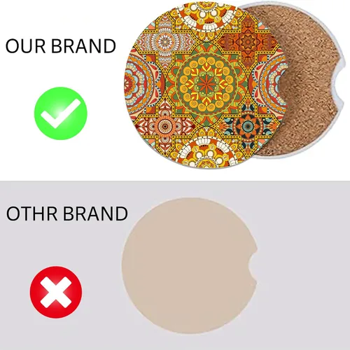 Vista 6 de Posavasos para Portavasos de Coche con Mandala Bohemio, Paquete de 2 Posavasos para Coche, Accesorios Interiores Estéticos para Hombres y Mujeres