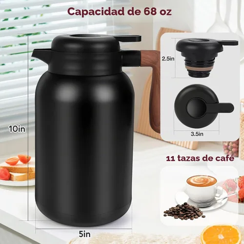 Vista 4 de Jarra térmica de café de 68 onzas, jarras de café aisladas para líquidos Negro