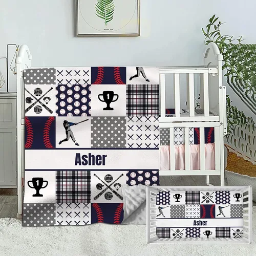 Vista 12 de Juego de ropa de cama personalizado para cuna de bebé, edredón de cuna con nombre personalizado, ropa de cama de guardería de vehículos de Vehículo