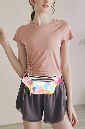 Vista 7 de Rianbow holográfico de color degradado para mujer, gran cangurera para juegos, conciertos, rave, festivales, viajes, Color degradado colorido