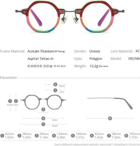 Vista 3 de FONEX Gafas de titanio con montura de acetato para hombre, 2022, nuevas gafas de polígono retro para mujer, gafas ópticas F85740