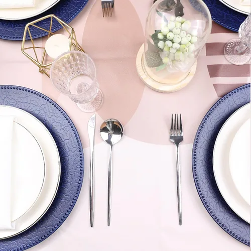 Vista 6 de Platos de carga azul marino con bordes abalorios, juego de 6 platos de plástico para bodas a granel para platos de cena, decoración de mesa