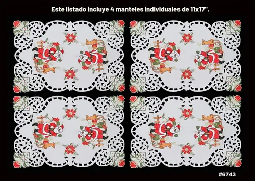 Vista 2 de Creative Linens Juego de 4 manteles individuales bordados de Navidad con Papá Noel, reno, flor de pascua, 11 x 17 pulgadas, color blanco