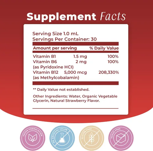 Vista 5 de Gotas líquidas sublinguales de vitamina B12 (5000 mcg) más B1 y B6 en la forma de absorción más rápida. La mejor fórmula para apoyar las células