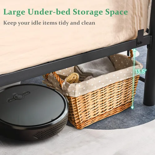 Vista 6 de Giantex Base de cama de metal, plataforma moderna con cabecero y estribo, base de colchón con soporte de listones de acero resistente, sin ruido