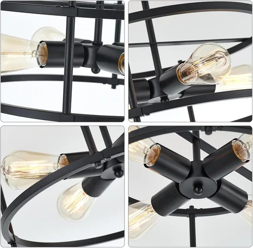 Vista 6 de Lámpara de techo moderna semiempotrada industrial con 4 luces para cocina, comedor, dormitorio, pasillo, sala de estar, negro mate, diámetro de 17