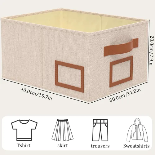 Vista 4 de OUTBROS Caja de almacenamiento plegable para estantes, cestas de tela de 15.7 x 11.8 x 7.9 pulgadas, organizador de armario con asas, adecuado