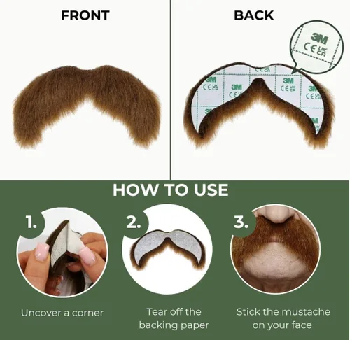 Vista 5 de Mustaches Bigotes falsos autoadhesivos, original, estilo morsa, M