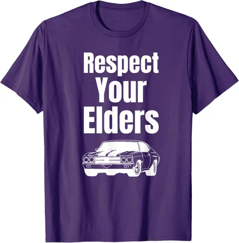 Vista 87 de Divertido regalo de auto para chicos – Respect Your Elders Classic Muscle Car Camiseta, Negro, S