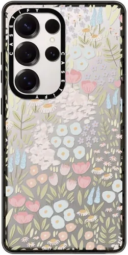 Vista 127 de CASETiFY Funda de impacto para Galaxy S22+ - Adhesivo Aries Moross, color negro transparente