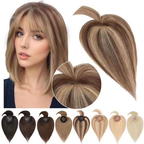 Vista 10 de SEGO Hair Toppers for Women Real Human Hair with Bangs #12P613 #12P613 rubio dorado café y blanqueado