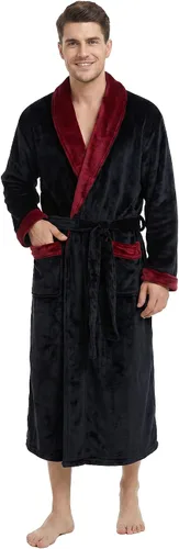 Vista 14 de U2SKIIN Albornoz de forro polar para hombre con cuello de felpa A-verde oscuro