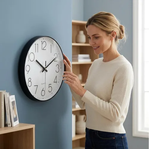 Vista 3 de jomparis Reloj de pared negro de 10 pulgadas, funciona con pilas, reloj de pared silencioso y sin tictac, reloj clásico para el hogar, oficina