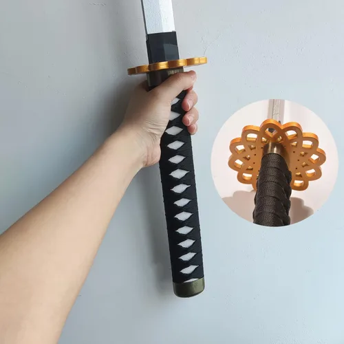 Vista 6 de Katana negra de plástico de 40 pulgadas con protector dorado/azul para cosplay, accesorios de rendimiento
