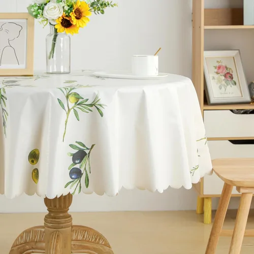 Vista 4 de Rakila Mantel redondo de vinilo de 48 pulgadas, impermeable, lavable, cubierta de mesa de PVC para cena, arándano