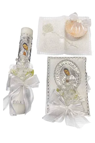 Vista 6 de SWEA Pea & Lilli White Virgin Mary - Juego de velas para bautizos con conchas y recuerdos, color blanco