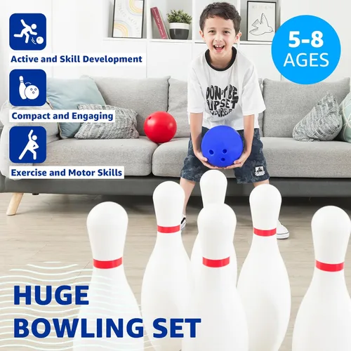 Vista 3 de Grip Kids Juego de bolos enorme de 17 pulgadas con bolsa de almacenamiento, 6 pines gigantes, juego de patio trasero para exteriores e interiores