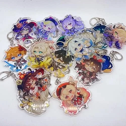 Vista 9 de Genshin Impact Figuras de acrílico llavero en forma de G hebilla accesorios lindo bolso colgante de coche llavero juego fans regalo