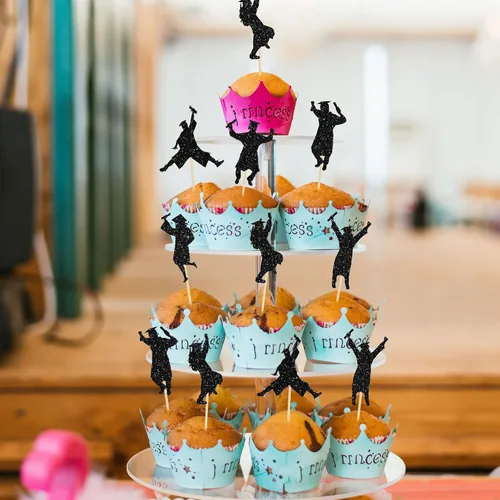 Vista 7 de Gyufise 24 piezas Adornos para pastel de graduación 2026 con purpurina negra, clase de 2026, adornos para magdalenas con gorra de graduación