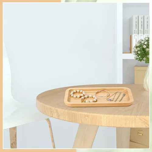 Vista 7 de Bandeja de tocador de bambú, bandeja de encimera de baño, organizador rectangular de madera para dispensador de jabón, velas, joyas, perfumes, 9.8 x