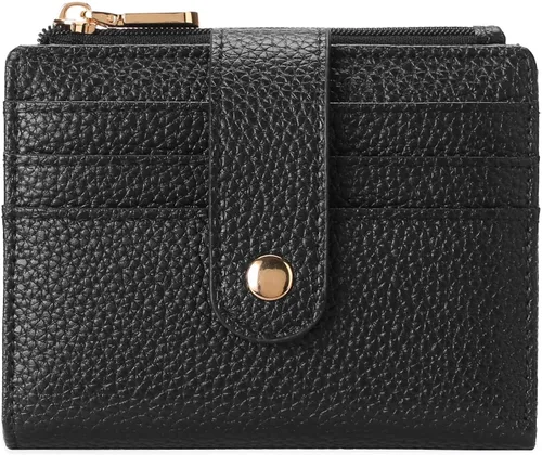 Vista 7 de GOIACII - Cartera pequeña para mujer de cuero genuino con bloqueo RFID, bolsillo con cremallera, plegable, tarjetero con ventana