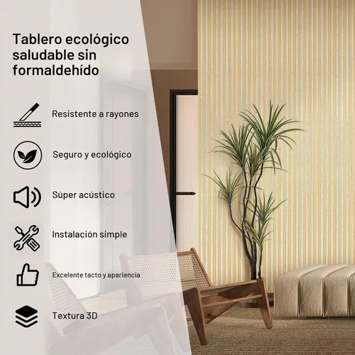 Vista 6 de Paneles de Pared para Decoración de Pared Interior, Paquete de 2 Paneles de Pared de Listones, Paneles de Pared Acústicos de Chapa de Madera