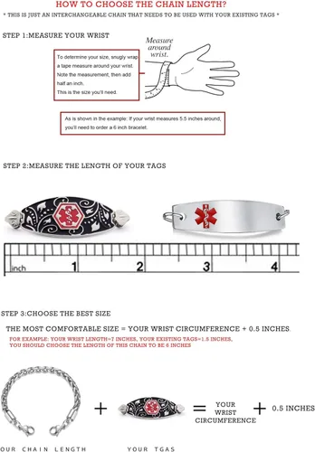 Vista 2 de LinnaLove Pulsera de alerta médica intercambiable de acero inoxidable con eslabones de corazón