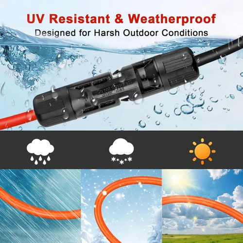 Vista 4 de XRDS -RF Cable de extensión solar de 5 pies, cobre estañado de 14AWG con conectores de panel solar, cables de derivación rojo y negro de 10AWG