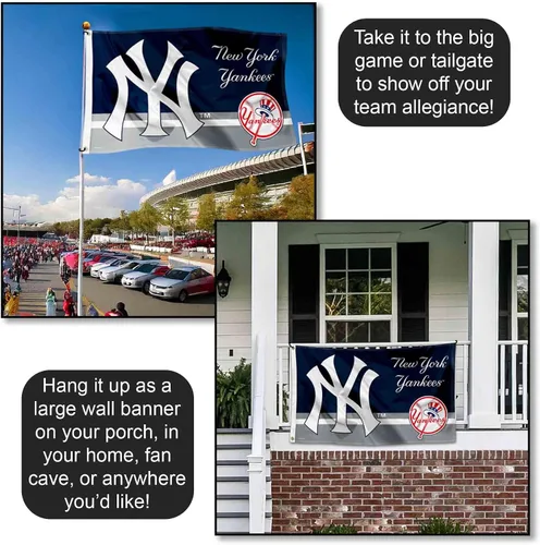 Vista 4 de WinCraft Bandera de NY Yankees Logo Insignia de 3 x 5 pies con ojal