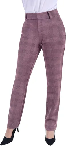 Vista 6 de Pantalones de vestir color rosa polvoriento, con patrón a cuadros y líneas laterales, leggings de entrenamiento con bolsillos para oficina casual