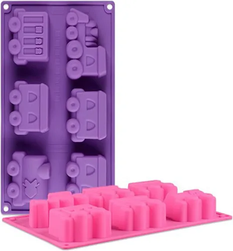 Vista 4 de Joyeee Molde de silicona para pastel de tren, 1 molde antiadherente de 6 cavidades para hornear para brownies de chocolate, tazas de magdalenas