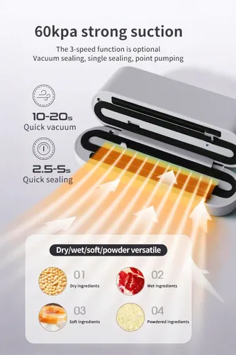 Vista 3 de Mini sellador al vacío, 3 en 1, sellador al vacío de mano inalámbrico para almacenamiento de alimentos secos/húmedos con 4 bolsas de aperitivos, Gris