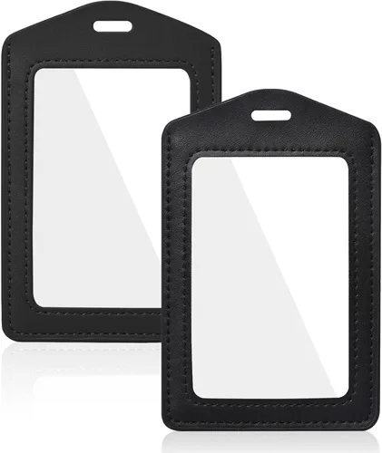 Vista 9 de Portatarjetas de identificación de cuero auténtico, 2 unidades, horizontal, transparente, de un solo lado, impermeable, para oficina, personal