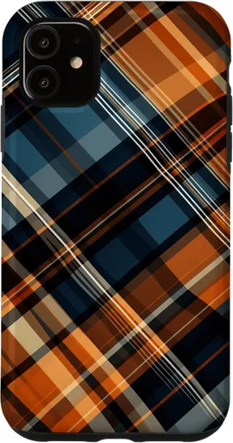 Vista 8 de Funda para iPhone 16 Navy Black and Orange Plaid Halloween Otoño Calabazas