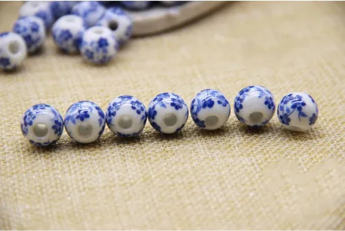 Vista 6 de 100 cuentas de porcelana de 0.315 pulgadas (0.315 in), cuentas de cerámica redondas chinas, cuentas de porcelana azul y blanca con agujero de 0.098