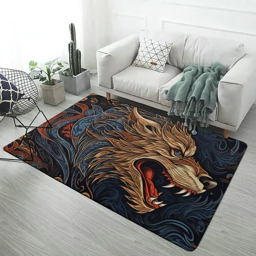 Vista 15 de Alfombra de arte de mitología nórdica de lobo Fenrir, tapete divertido regalo para decoración del hogar para dormitorio, sala de estar, alfombra