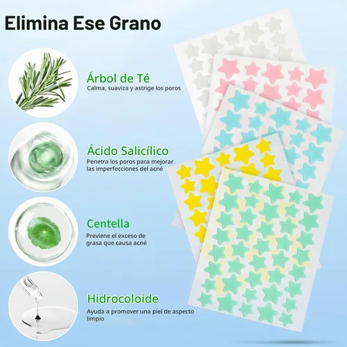 Vista 4 de QUSTERE - Parches para espinillas de la cara, apósitos hidrocoloides para acné, lindas cubiertas de espinillas en forma de estrella, pegatinas